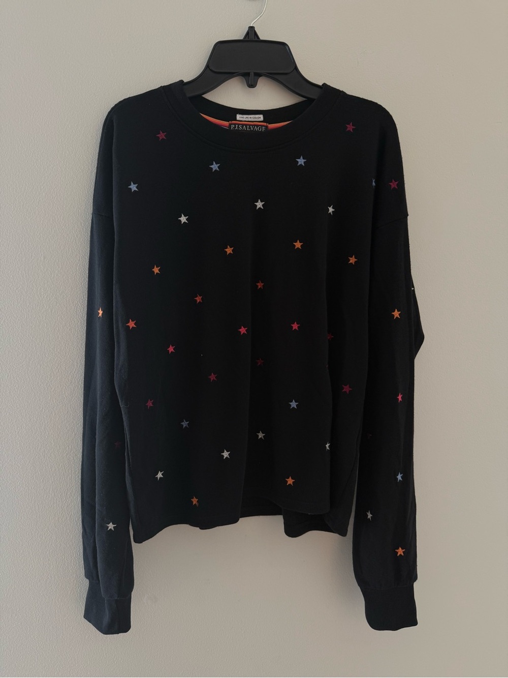 P.J. Salvage Black Star Embroidery Crewneck Sweater Size: X-Small New #Lux-W